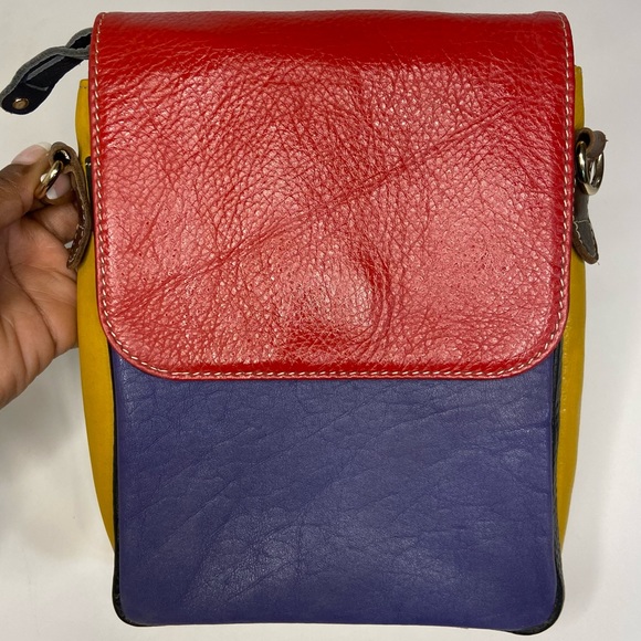 Vintage Leather color Block Crossbody bag - Picture 3 of 16